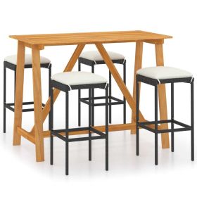 5 Piece Patio Bar Set with Cushions Black