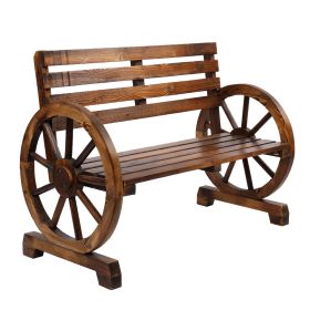 Rustic 2-Person Wooden Wagon Wheel Bench with Slatted Seat and Backrest XH