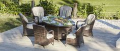 Turnbury Outdoor 7 Piece Patio Wicker Gas Fire Pit Set Oval Table with Arm Chairs by Direct Wicker